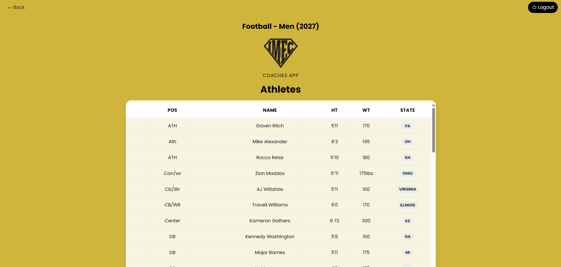 Coaches View Database Interface